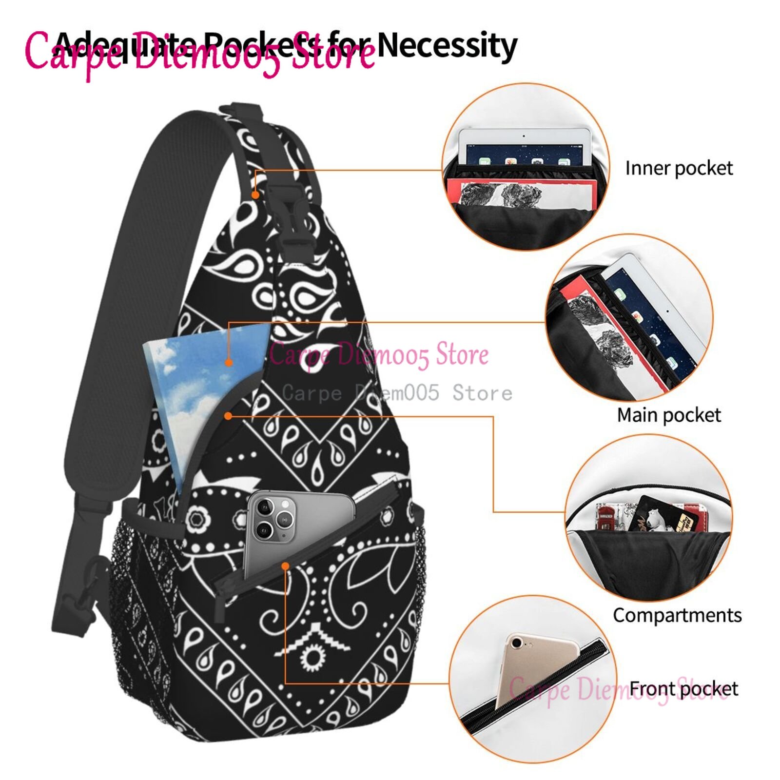 Black And White Paisley Chican - Bandana Blank White ulasan dan harga