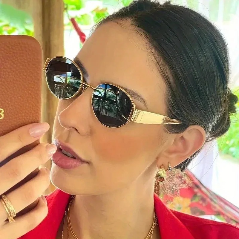 New Oval Sunglasses for Women  - Metal Photo Panel ulasan dan harga